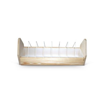 Wooden feeder with divider and plastic bowl